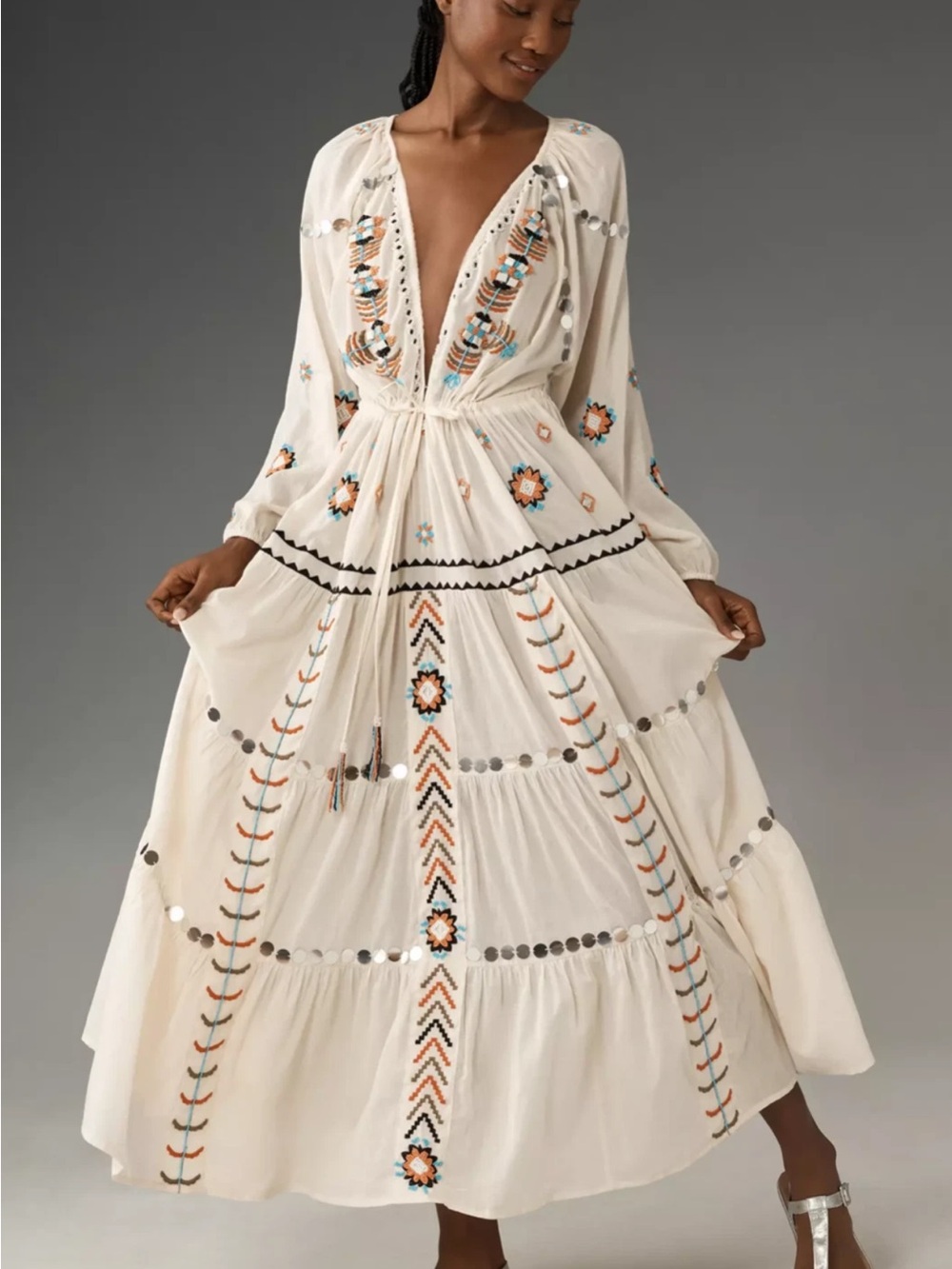 Anthropologie Boho Embellished Kaftan Maxi dress